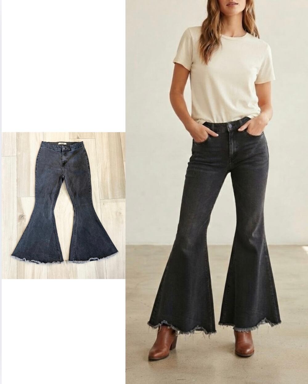 Faded black bell bottom flare grunge y2k jeans 31x30 Rock and Roll Denim